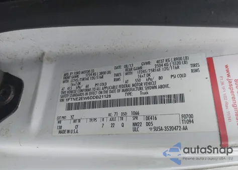 2013 Ford E-250 Commercial из США, поврежденный, VIN 1FTNE2EW6DDB21128